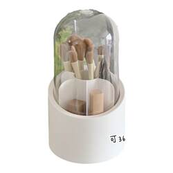 Ins style 360 ​​degree rotating makeup brush storage bucket large capacity dustproof acrylic desktop storage box pen holder with cover