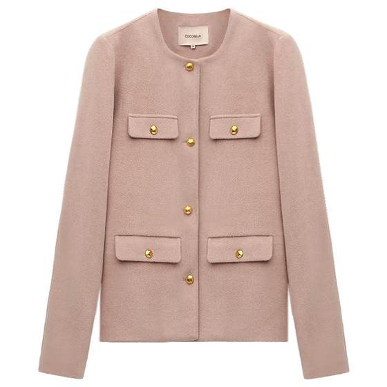 COCOBELLA small fragrance style collarless woolen suit for women texture metal buckle short jacket coat WL7066 COCOBELLA small fragrance style collarless woolen suit for women texture metal buckle short jacket coat WL7066