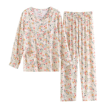 pajamas ຜ້າໄຫມຝ້າຍບໍລິສຸດຝ້າຍແຂນຍາວ ultra-thin ຂອງແມ່ຍິງຝ້າຍໄຫມ summer ເຫມາະສົມກັບເຄື່ອງນຸ່ງເຮືອນພາກຮຽນ spring ດູໃບໄມ້ລົ່ນ summer confinement ເຄື່ອງນຸ່ງຫົ່ມ