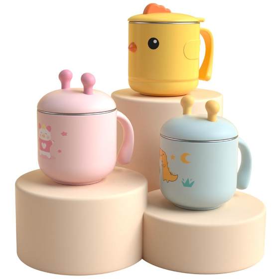 Children's water cup stainless steel anti-falling drinking cup with lid for children household baby milk cup with lid thermos cup Children's water cup stainless steel anti-falling drinking cup with lid for children household baby milk cup with lid thermos cup