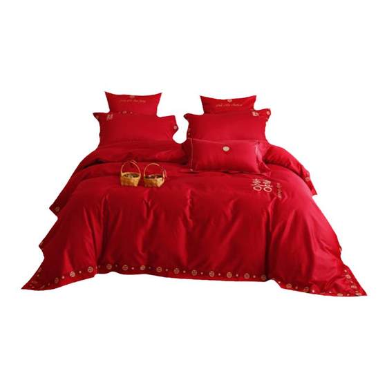 Modern style wedding celebration 100 thread long staple cotton four piece set with embroidered bright red pure cotton bedding for wedding Modern style wedding celebration 100 thread long staple cotton four piece set with embroidered bright red pure cotton bedding for wedding