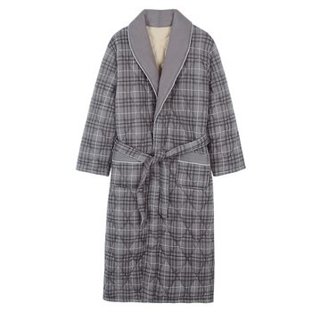 Yu Zhaolin ດູໃບໄມ້ລົ່ນແລະລະດູຫນາວຂອງຜູ້ຊາຍສາມຊັ້ນຫນາຫນາອົບອຸ່ນ quilted ຍາວ bathrobe ຝ້າຍເຕັມເຮືອນຜູ້ຊາຍ robe pajamas