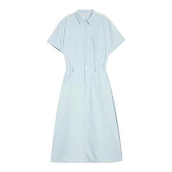 Miding French denim skirt dress shirt skirt women's summer commuting long skirt polo skirt dress high-end