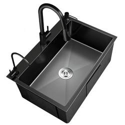 Stainless steel black sink large single tank handmade thickened kitchen under counter basin wash basin sink set SUS304