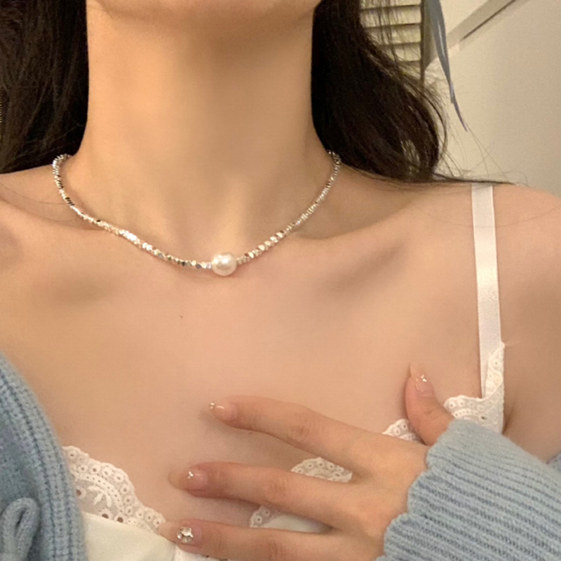 碎银子爱心珍珠项链女2023新款爆款设计感高级锁骨链轻奢小众颈链