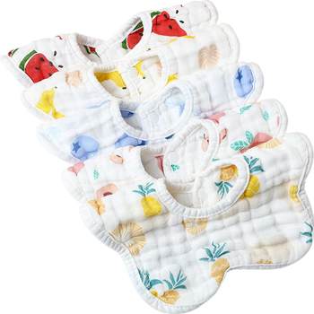 Jialiya baby saliva towel pure cotton gauze type A baby eating bib anti-vomiting 360 degree bib 5 ຊອງ