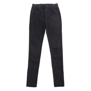 leggings ripped ສີດໍາຂະຫນາດໃຫຍ່ສໍາລັບແມ່ຍິງໃນພາກຮຽນ spring ແລະດູໃບໄມ້ລົ່ນເບິ່ງກະທັດຮັດແລະໄຂມັນ MM ຂະຫນາດນ້ອຍຕີນ pencil pants imitation denim ແອວສູງ trousers