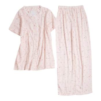 Summer Japanese style trousers short-sleeved cotton women's pajamas thin cotton double-layer gauze round neck wear set