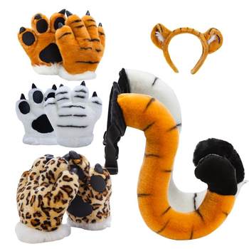 Tiger Tail ຂອງຫຼິ້ນສັດເດັກນ້ອຍ Props Tiger Paws ຖົງມື Dolls Plush ເດັກນ້ອຍອະນຸບານໄດໂນເສົາ dolls