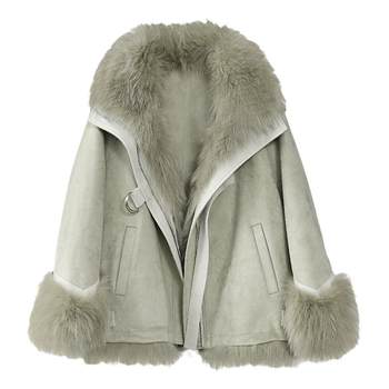 ໂສ້ງຂາສັ້ນ imitation fox fur lining pie jacket women's mid-length 2023 new small and young