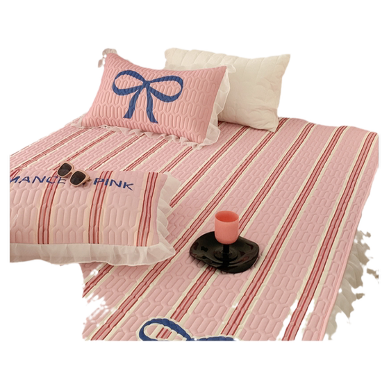 Love bow bed skirt latex mat cool mat three-piece set summer soft mattress mattress sheets can be washed with water Love bow bed skirt latex mat cool mat three-piece set summer soft mattress mattress sheets can be washed with water