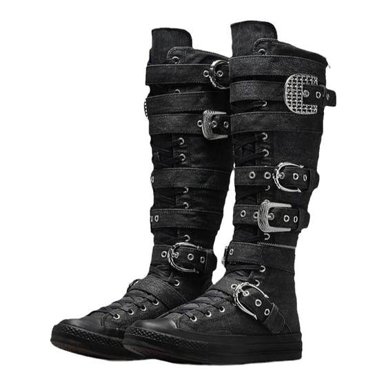 Metal buckle flat bottom canvas boots 2025 summer new denim fashion boots low heel hot girls high boots for women Metal buckle flat bottom canvas boots 2025 summer new denim fashion boots low heel hot girls high boots for women