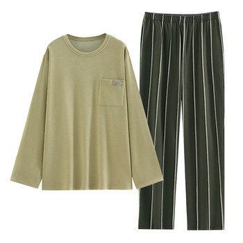 Yuenei pajamas ຜູ້ຊາຍພາກຮຽນ spring ແລະດູໃບໄມ້ລົ່ນດູໃບໄມ້ລົ່ນພາກຮຽນ spring ແລະດູໃບໄມ້ລົ່ນຝ້າຍບໍລິສຸດເຄື່ອງນຸ່ງຫົ່ມເຮືອນຍາວຂອງຜູ້ຊາຍ 2024 pullover ຮອບຄໍໃຫມ່