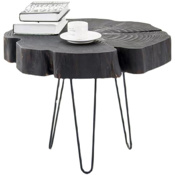 Wasabi-style carbonized log tea table made of old iron tea table home creative solid wood smoked tea table living room side table Wasabi-style carbonized log tea table made of old iron tea table home creative solid wood smoked tea table living room side table