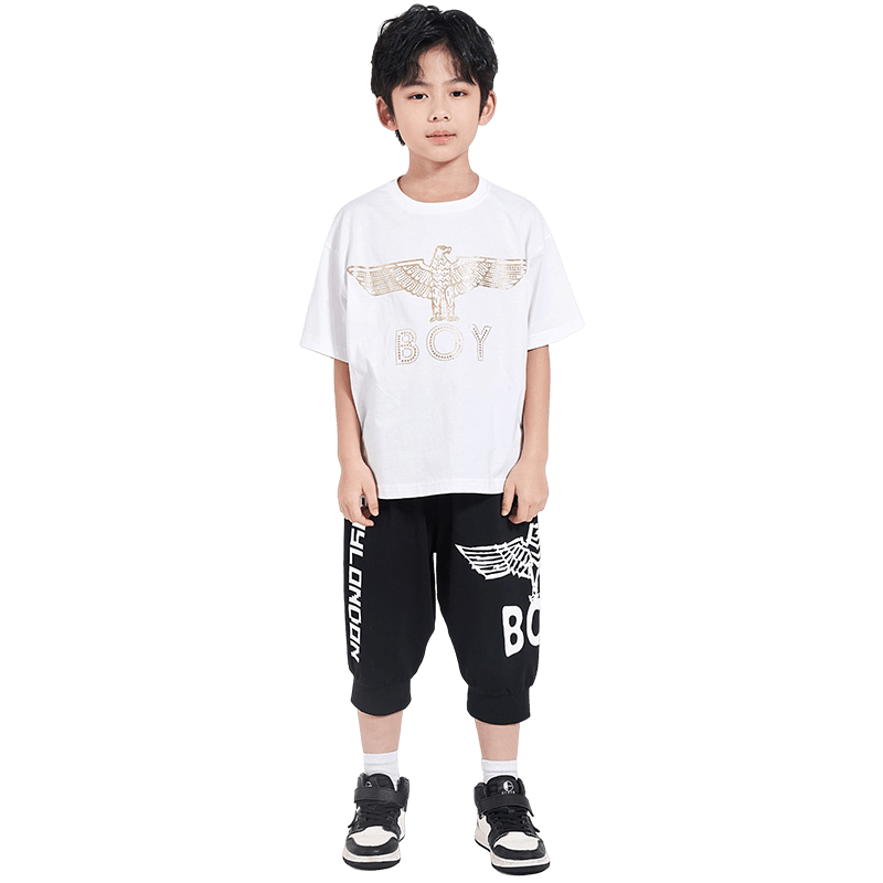BOY children's clothing, children's summer round neck loose T-shirt for boys and girls, short-sleeved gold-stitched trendy and cool tops
BOY children's clothing, children's summer round neck loose T-shirt for boys and girls, short-sleeved gold-stitched trendy and cool tops