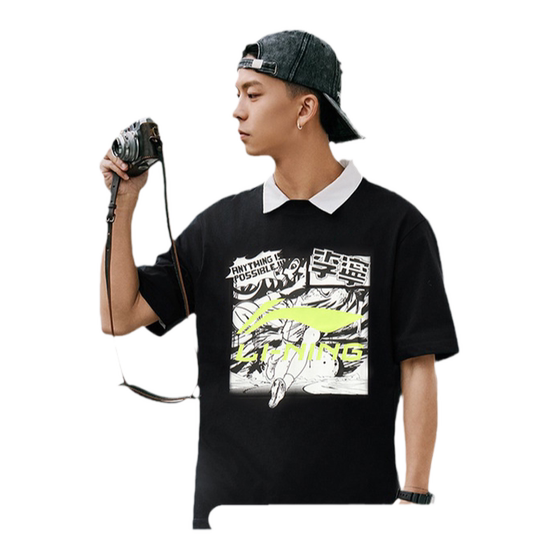 Li Ning short -sleeved T -shirt Men's summer new American high street casual fashion genuine printing round neck sports half -sleeved female Li Ning short -sleeved T -shirt Men's summer new American high street casual fashion genuine printing round neck sports half -sleeved female