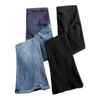 ແມ່ຍິງຖືພາ flared jeans ເກົ້າຈຸດພາກຮຽນ spring ແລະດູໃບໄມ້ລົ່ນ 2024 ພາກຮຽນ spring ໃຫມ່ໃສ່ leggings ຊັ້ນນອກ elastic ທ້ອງສະຫນັບສະຫນູນ pants summer