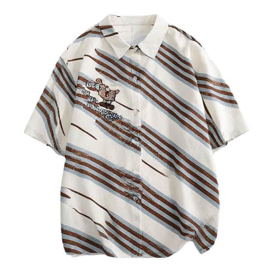 2025 summer design Japanese half-sleeved cartoon loose casual striped short-sleeved T-shirt women's round neck embroidered top
2025 summer design Japanese half-sleeved cartoon loose casual striped short-sleeved T-shirt women's round neck embroidered top