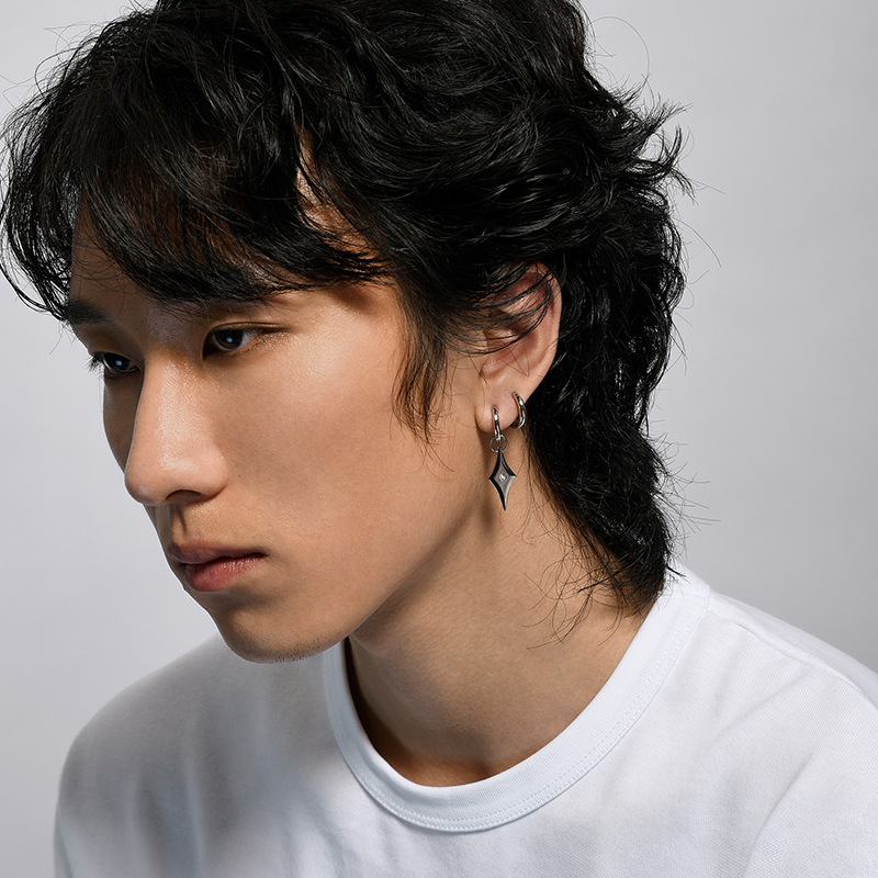 OAMMI原创设计芒星锆石流苏简约耳环夹耳饰钛钢情侣男士送礼