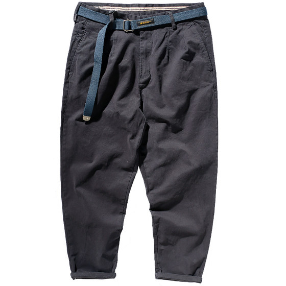 Japanese retro loose small foot casual pants men's tide water washing, old khaki elastic woven nine -point tapered pants Japanese retro loose small foot casual pants men's tide water washing, old khaki elastic woven nine -point tapered pants
