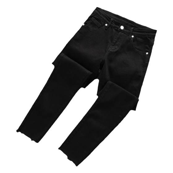 Simple version of ruffled cropped jeans for men, spring/summer, Korean version, casual trend, black slim fit, elastic and versatile leggings Simple version of ruffled cropped jeans for men, spring/summer, Korean version, casual trend, black slim fit, elastic and versatile leggings