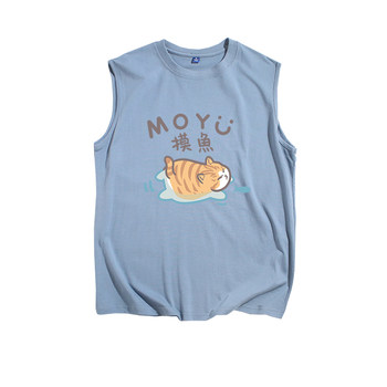 Moyu Kitten Fun Design Cartoon Vest Men's Pure Cotton Sports Loose Summer Sleeveless T-Shirt