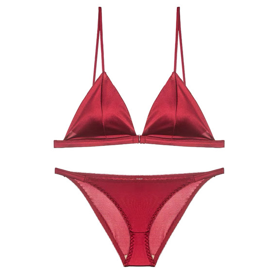 DPLAYSWEET French Red Satin Beautiful Back Nation Year Wedding Bra Underwear Set Women's 2024 Autumn and Winter DPLAYSWEET French Red Satin Beautiful Back Nation Year Wedding Bra Underwear Set Women's 2024 Autumn and Winter