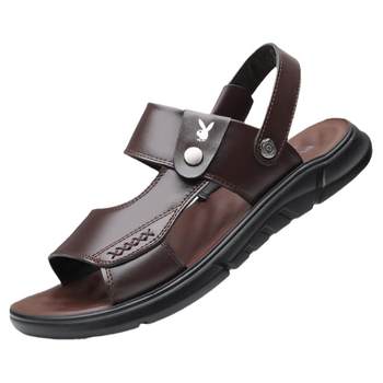 Playboy Sandals 2024 Summer New Style Cowhide Soft Soled Beach Shoes Anti-Slip Outerwear Middle-aged Dad Sandals