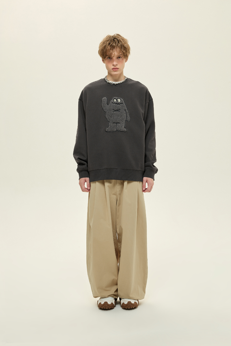 SAMESAME23AW粗斜纹肌理感圆领卫衣毛巾刺绣logo廓形SWEATER男女