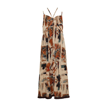 Maisu < Salona> ແບບຊົນເຜົ່າ Bohemian ວ່າງ chiffon ພິມ suspender dress summer A-line skirt ຍາວ