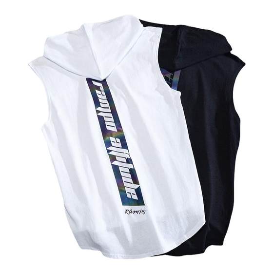 240g pure cotton sleeveless t-shirt vest, men's loose waistband, trendy label, laser reflective, men's hooded oversized T-shirt, trendy 240g pure cotton sleeveless t-shirt vest, men's loose waistband, trendy label, laser reflective, men's hooded oversized T-shirt, trendy