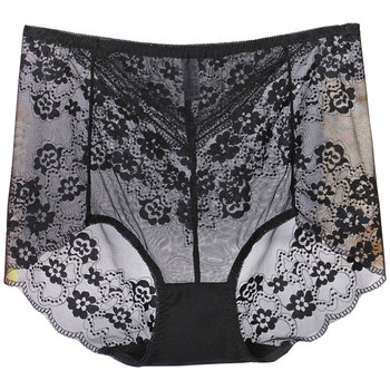 Plus size plus size underwear sexy thin soft lace mesh fat mm 200 ປອນສະດວກສະບາຍແອວສູງສາມຫຼ່ຽມສັ້ນ