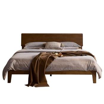 Quanyou Home Walnut ສີ Pure Solid Wood Bed Bed Simple Modern Master Bedroom 1.8 ແມັດ Full Side Double Bed Furniture DW1201