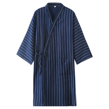 ຜ້າຝ້າຍບໍລິສຸດ gauze ຍີ່ປຸ່ນ kimono pajamas ຜູ້ຊາຍພາກຮຽນ spring ແລະດູໃບໄມ້ລົ່ນ nightgown ການຄ້າຕ່າງປະເທດຝ້າຍ ​​linen bathrobe yukata steaming suit nightgown
