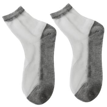 Summer crystal stockings men's socks ultra-thin non-slip transparent cotton bottom mid-tube glass stockings ຖົງຕີນສີດໍາຂອງຜູ້ຊາຍ