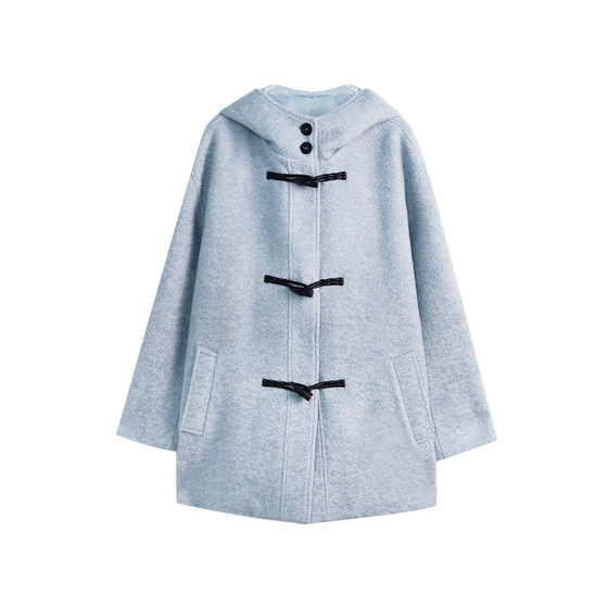 Veega Chic wool hand-woven horn buckle loose casual hooded short wool coat
Veega Chic wool hand-woven horn buckle loose casual hooded short wool coat