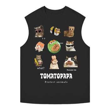 TOMATOPAPA Summer Vest Loose Waistcoat Sweat-Absorbent Breathable Sleeveless Shirt Trendy Brand Heat Painting Sports Fitness Top Men's Top