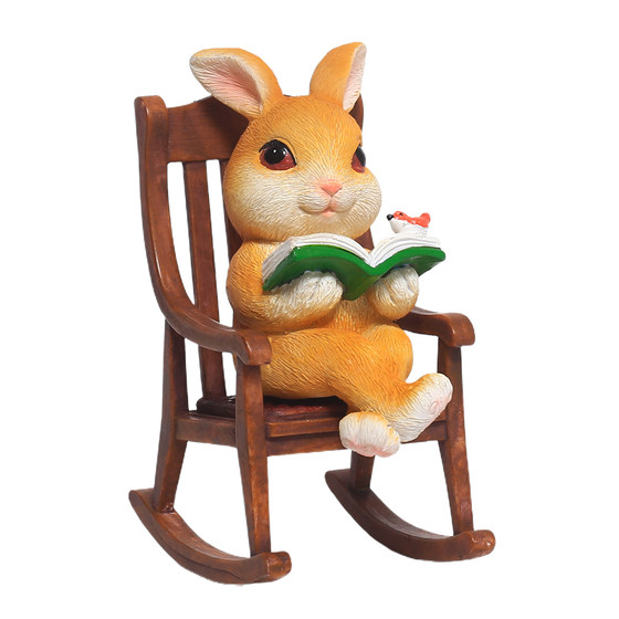 Cute office desktop rabbits reading rocking chair ornaments garden balcony courtyard landscaping potted decoration gift Cute office desktop rabbits reading rocking chair ornaments garden balcony courtyard landscaping potted decoration gift