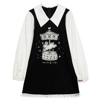 KEIKO college style bunny embroidered fake two-piece dress 24 spring and summer temperament lapel slim A-line long skirt