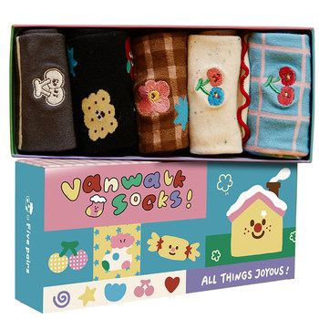 VANWALK lucky house original cartoon cute socks set gift box gift ins ສາວຖົງຕີນກາງ-calf
