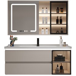 Light luxury cream style bathroom cabinet combination modern simple bathroom sink ceramic integrated hand wash basin cabinet