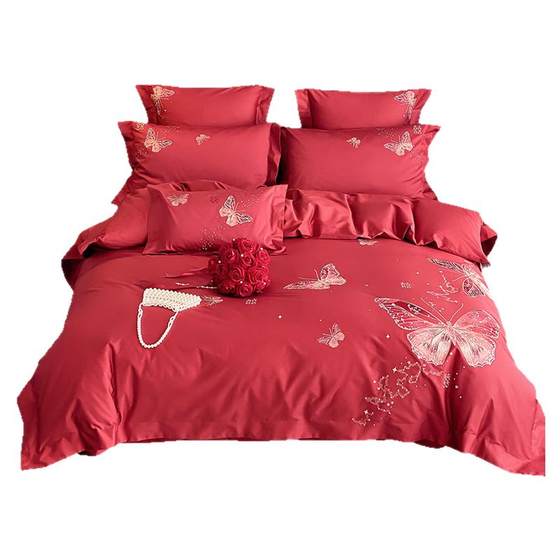 High-end romantic wedding cotton velvet cotton four-piece set beautiful butterfly embroidered wedding red quilt cover bedding
High-end romantic wedding cotton velvet cotton four-piece set beautiful butterfly embroidered wedding red quilt cover bedding