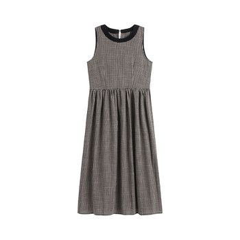 Yomi YOMI ເສື້ອຍືດແຂນບໍ່ມີແຂນຍີ່ປຸ່ນສໍາລັບແມ່ຍິງຂະຫນາດນ້ອຍ 2024 ພາກຮຽນ spring ແລະ summer skirt plaid ສີດໍາແລະສີຂາວ plaid vest ຍາວກະໂປງ