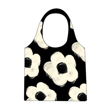 Ni Rui x Yishoucai pen original retro shoulder bag literary flower bag canvas large capacity black and white ຖົງອະເນກປະສົງ