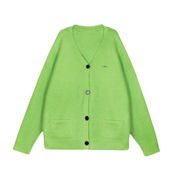 NECOYEP2024 Spring and Autumn American Knitted Sweater Cardigan Green Sweater Couple Couple Lazy Top for Men and Women