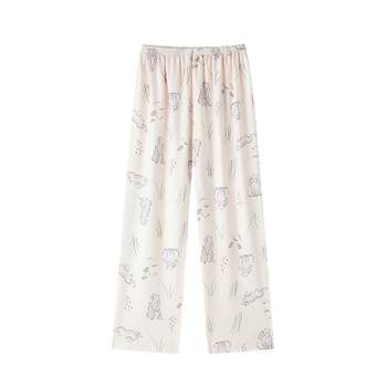 ຜ້າຝ້າຍຜ້າໄຫມແມ່ຍິງ Pants Ice Silk Pajama Pants Walking Pants Long Pants Home Pants Pajamas Pants Women's Summer Summer Dress Women's Summer Cotton