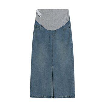 ສິ້ນພາກຮຽນ spring ກາງ-ຍາວ slit denim midriff-supporting skirt ພາກຮຽນ spring ການຖືພາ skirt outer wear ສິ້ນແມ່ວ່າງວ່າງ