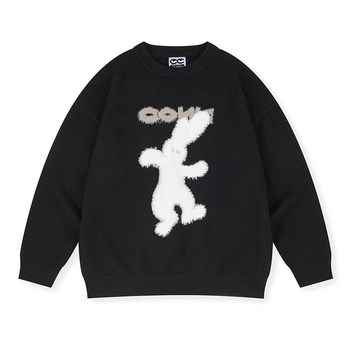 conklab Dancing Rabbit Plush Knitted Sweater Men's Autumn and Winter Plus Velvet Couple Pullover Sweater Loose Lazy Jacket trendy