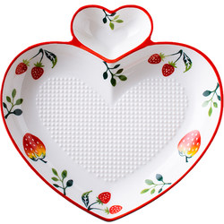 Japanese heart-shaped ceramic dumpling plate with vinegar plate household steamed dumpling plate internet celebrity partitioned dinner plate peach heart plate love plate