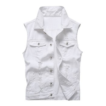 Summer sleeveless vest denim vest men's slim ripped vest Korean style spring and autumn white top vest men's trendy